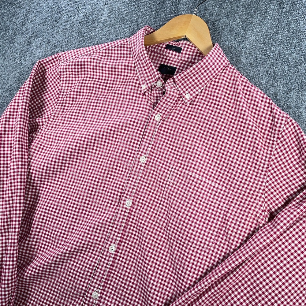 J.Crew‎ Button Down Shirt Mens XL Red Checkered Oxford Long Sleeve Slim #AB802